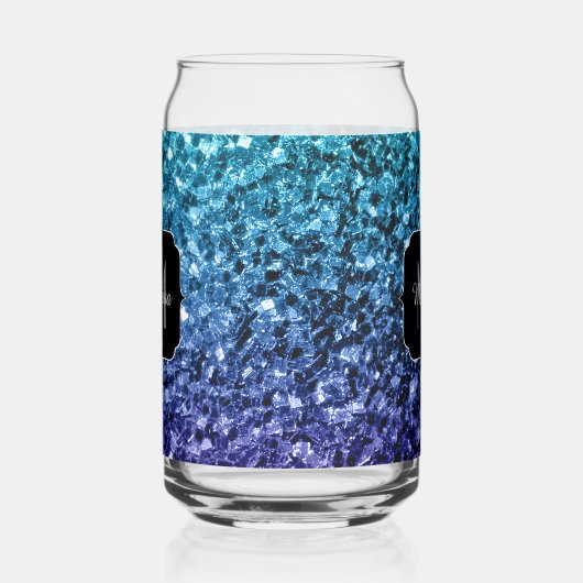 Aqua blauw Ombre sparkles Custom Monogram Blikvorm Glas (Links)