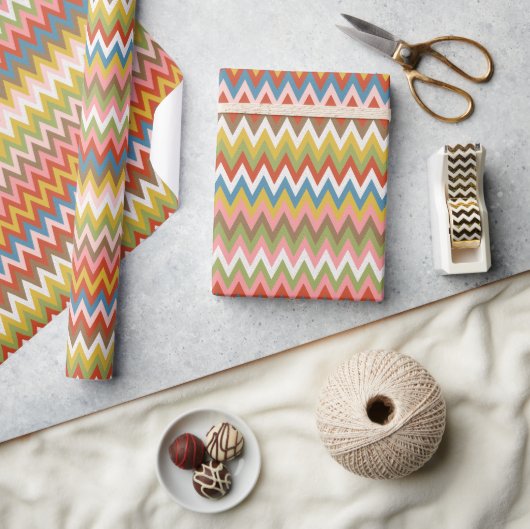 Aqua Blauw Oranje Roze Rood Limoengroen Zigzag Kun Cadeaupapier (Crafts)