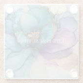 Aqua Blauw Paars Goud Bloem  Glazen Onderzetter (Achterkant)