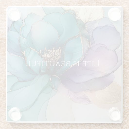 Aqua Blauw Paars Goud Bloem  Glazen Onderzetter (Achterkant)