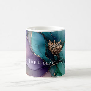 Aqua Blauw Paars Goud Bloem  Koffiemok
