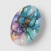  Aqua Blauw Paarse Goud Bloemen Liefde Ronde Klok (Hoek)