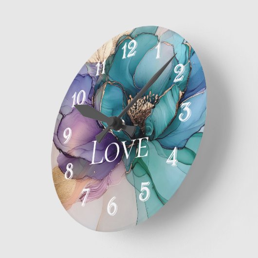  Aqua Blauw Paarse Goud Bloemen Liefde Ronde Klok (Hoek)