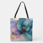 Aqua Blauw Paarse Goud Bloemen Liefde Tote Bag (Voorkant)