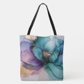 Aqua Blauw Paarse Goud Bloemen Liefde Tote Bag (Achterkant)