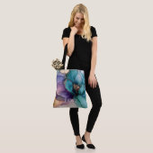 Aqua Blauw Paarse Goud Bloemen Liefde Tote Bag (Op model)