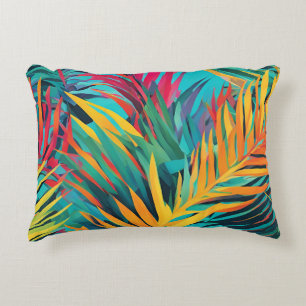 Aqua Blauw Roze Kleurrijke Palmbladeren Accent Kussen
