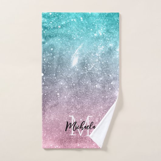 Aqua blauw Roze ombre zee sterrenstelsel abstract Bad Handdoek (Handdoek)