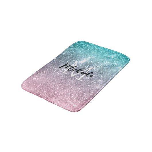 Aqua blauw Roze ombre zee sterrenstelsel abstract  Badmat (Gekanteld)