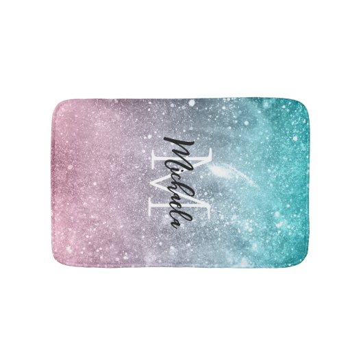 Aqua blauw Roze ombre zee sterrenstelsel abstract  Badmat (Voorkant)