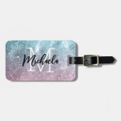 Aqua blauw Roze ombre zee sterrenstelsel abstract Bagagelabel (Voorkant horizontaal)
