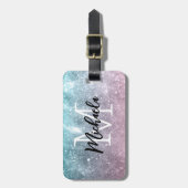 Aqua blauw Roze ombre zee sterrenstelsel abstract Bagagelabel (Voorkant verticaal)