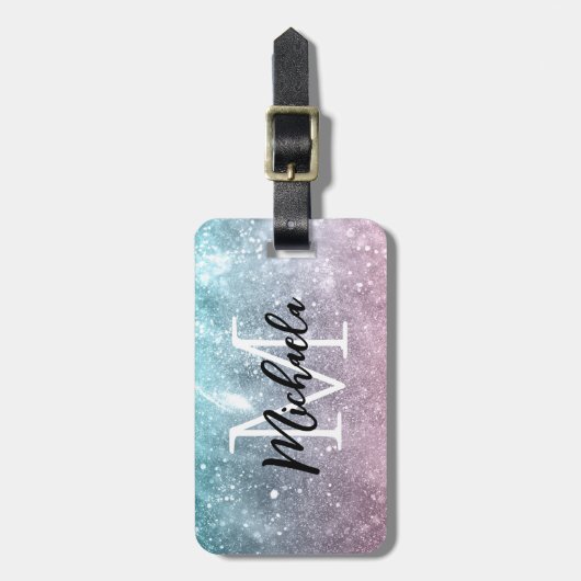 Aqua blauw Roze ombre zee sterrenstelsel abstract  Bagagelabel (Voorkant verticaal)