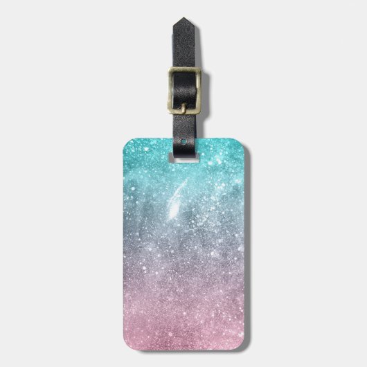 Aqua blauw Roze ombre zee sterrenstelsel abstract Bagagelabel (Voorkant verticaal)