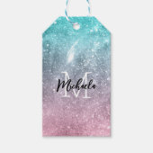 Aqua blauw Roze ombre zee sterrenstelsel abstract  Cadeaulabel (Voorkant)