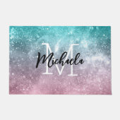 Aqua blauw Roze ombre zee sterrenstelsel abstract  Deurmat (Voorkant)