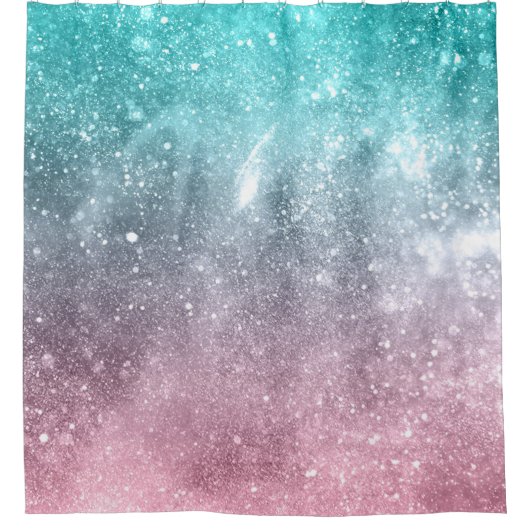 Aqua blauw Roze ombre zee sterrenstelsel abstract Douchegordijn (Voorkant)