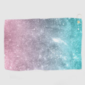 Aqua blauw Roze ombre zee sterrenstelsel abstract Golfhanddoek (Horizontaal)