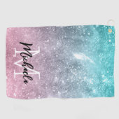 Aqua blauw Roze ombre zee sterrenstelsel abstract Golfhanddoek (Horizontaal)