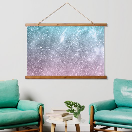 Aqua blauw Roze ombre zee sterrenstelsel abstract Hangend Wandkleed (Woonkamer)