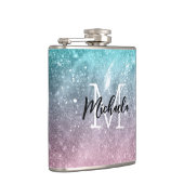 Aqua blauw Roze ombre zee sterrenstelsel abstract  Heupfles (Rechts)