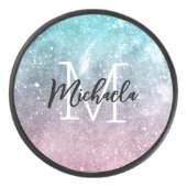 Aqua blauw Roze ombre zee sterrenstelsel abstract  Hockey Puck (Voorkant)