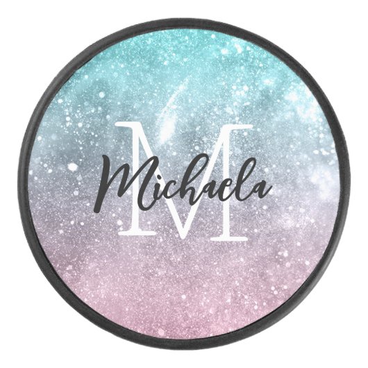 Aqua blauw Roze ombre zee sterrenstelsel abstract  Hockey Puck (Voorkant)