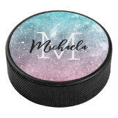Aqua blauw Roze ombre zee sterrenstelsel abstract  Hockey Puck (3/4)
