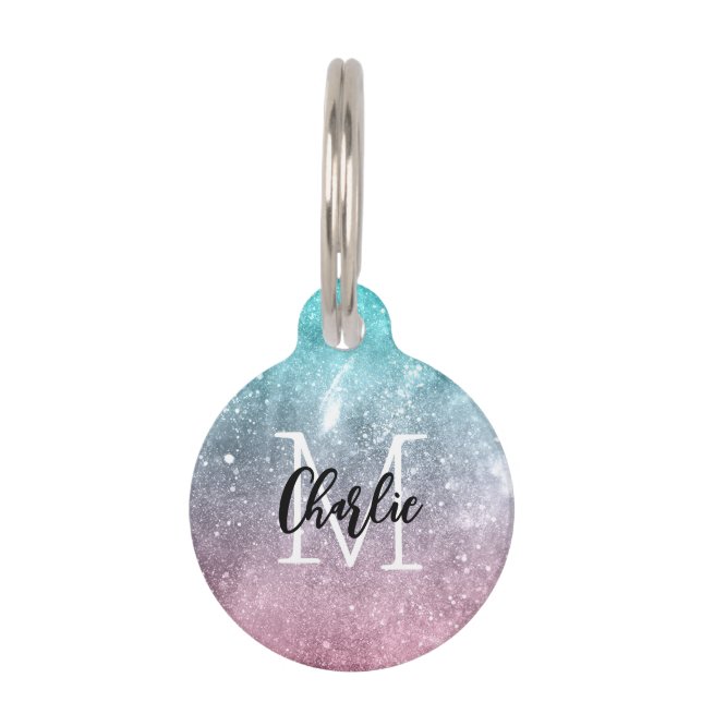 Aqua blauw Roze ombre zee sterrenstelsel abstract  Huisdierpenning (Voorkant)