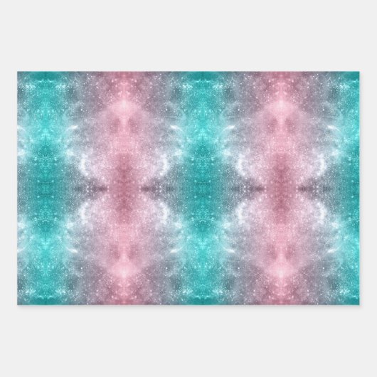 Aqua blauw Roze ombre zee sterrenstelsel abstract Inpakpapier Vel (Voorkant 3)