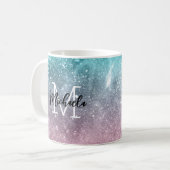 Aqua blauw Roze ombre zee sterrenstelsel abstract  Koffiemok (Voorkant links)