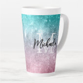 Aqua blauw Roze ombre zee sterrenstelsel abstract  Latte Mok (Rechterhoek)