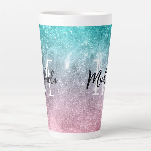 Aqua blauw Roze ombre zee sterrenstelsel abstract  Latte Mok (Voorkant)