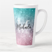 Aqua blauw Roze ombre zee sterrenstelsel abstract  Latte Mok (Rechts)