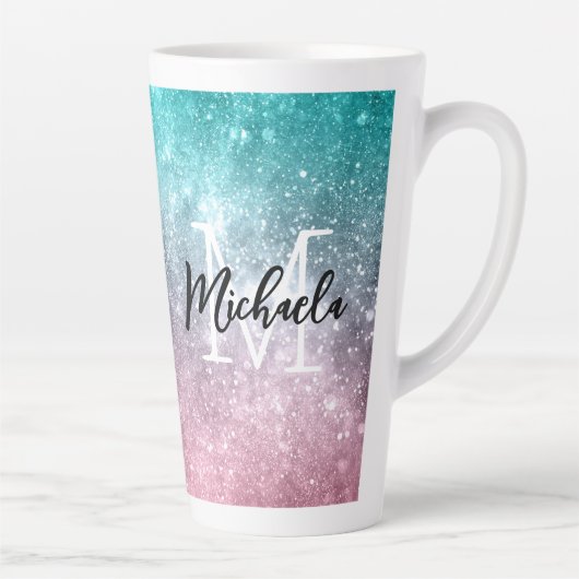 Aqua blauw Roze ombre zee sterrenstelsel abstract  Latte Mok (Rechts)