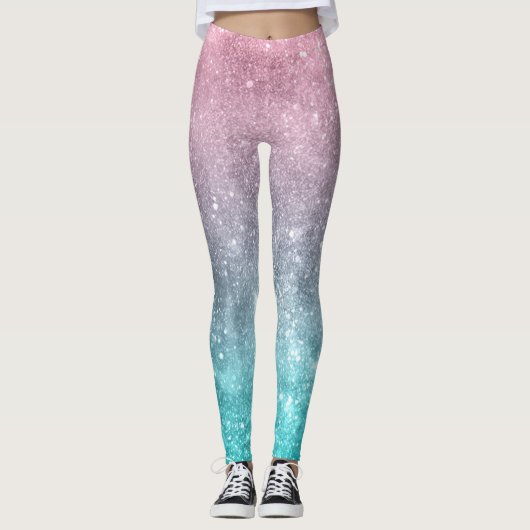 Aqua blauw Roze ombre zee sterrenstelsel abstract Leggings (Voorkant)