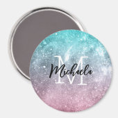 Aqua blauw Roze ombre zee sterrenstelsel abstract  Magneet (Voorkant / Achterkant)