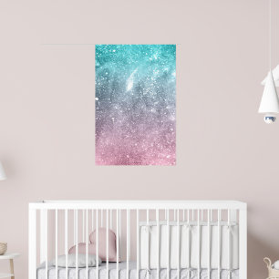 Aqua blauw Roze ombre zee sterrenstelsel abstract Poster
