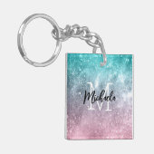 Aqua blauw Roze ombre zee sterrenstelsel abstract  Sleutelhanger (Voorkant Links)
