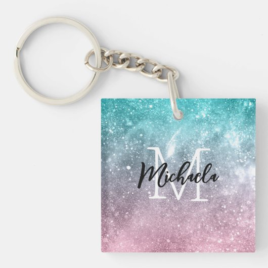 Aqua blauw Roze ombre zee sterrenstelsel abstract  Sleutelhanger (Voorkant)