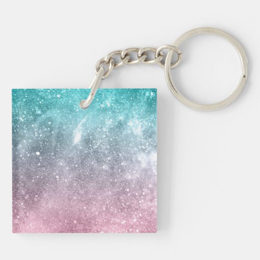 Aqua blauw Roze ombre zee sterrenstelsel abstract  Sleutelhanger (Achterkant)