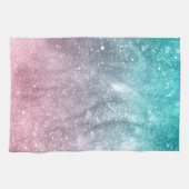 Aqua blauw Roze ombre zee sterrenstelsel abstract Theedoek (Horizontaal)
