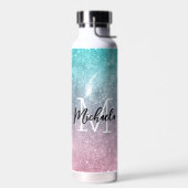 Aqua blauw Roze ombre zee sterrenstelsel abstract  Waterfles (Links)