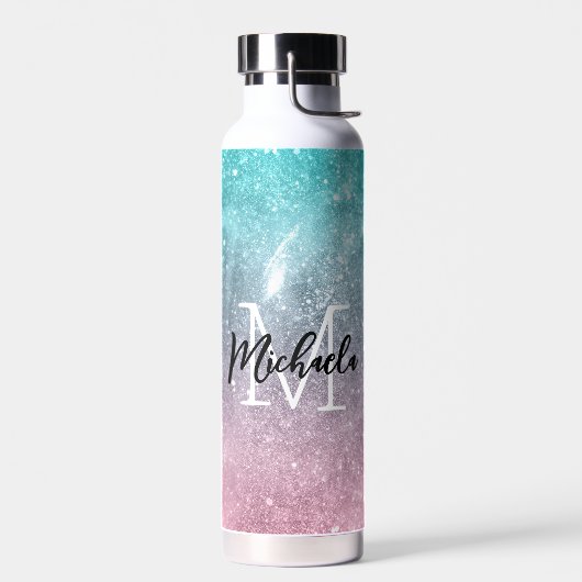 Aqua blauw Roze ombre zee sterrenstelsel abstract  Waterfles (Links)