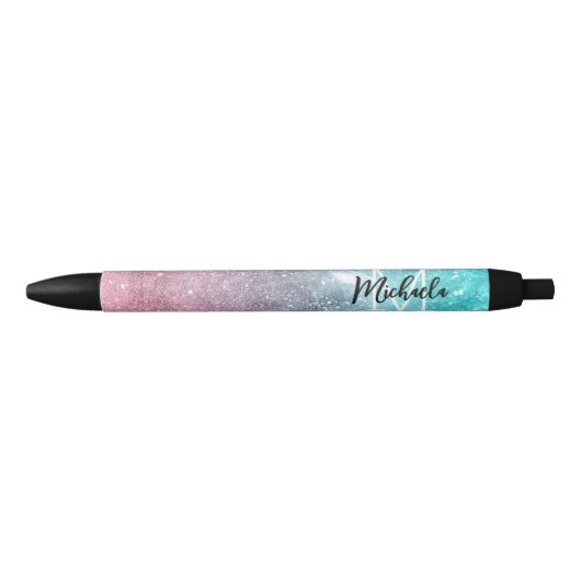 Aqua blauw Roze ombre zee sterrenstelsel abstract  Zwarte Inkt Pen (Voorkant)