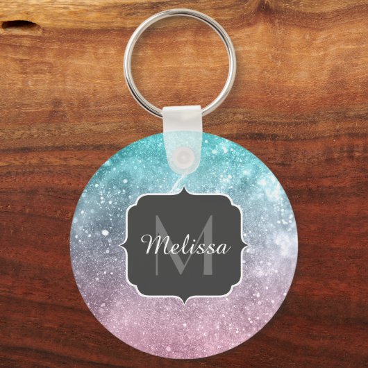 Aqua blauw Roze zee sterrenstelsel abstract Monogr Sleutelhanger (Achterkant)