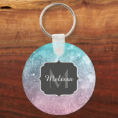 Aqua blauw Roze zee sterrenstelsel abstract Monogr Sleutelhanger (Voorkant)