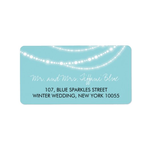 Aqua Blauw Stijlvolle Sprankelende Lichten Klassie Etiket (Voorkant)