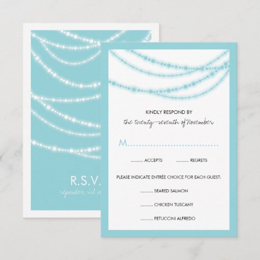 Aqua Blauw Stijlvolle Sprankelende Lichten Klassie RSVP Kaartje (Voorkant / Achterkant)