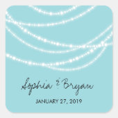 Aqua Blauw Stijlvolle Sprankelende Lichten Klassie Vierkante Sticker (Voorkant)